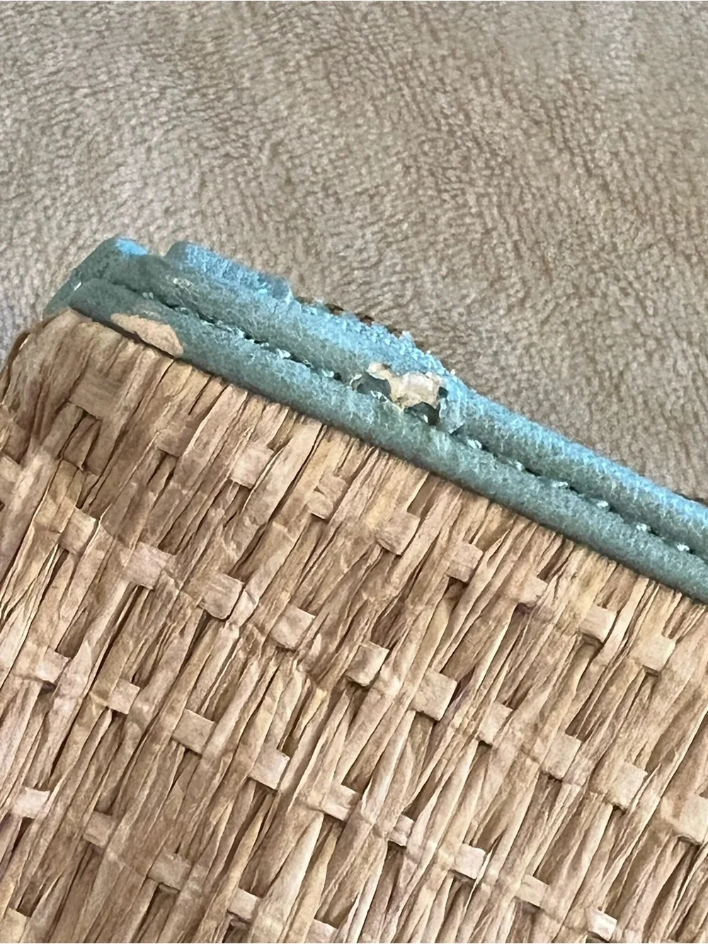 Aloha Straw Pom Pom Zip Pouch in Teal and Natural Clutch